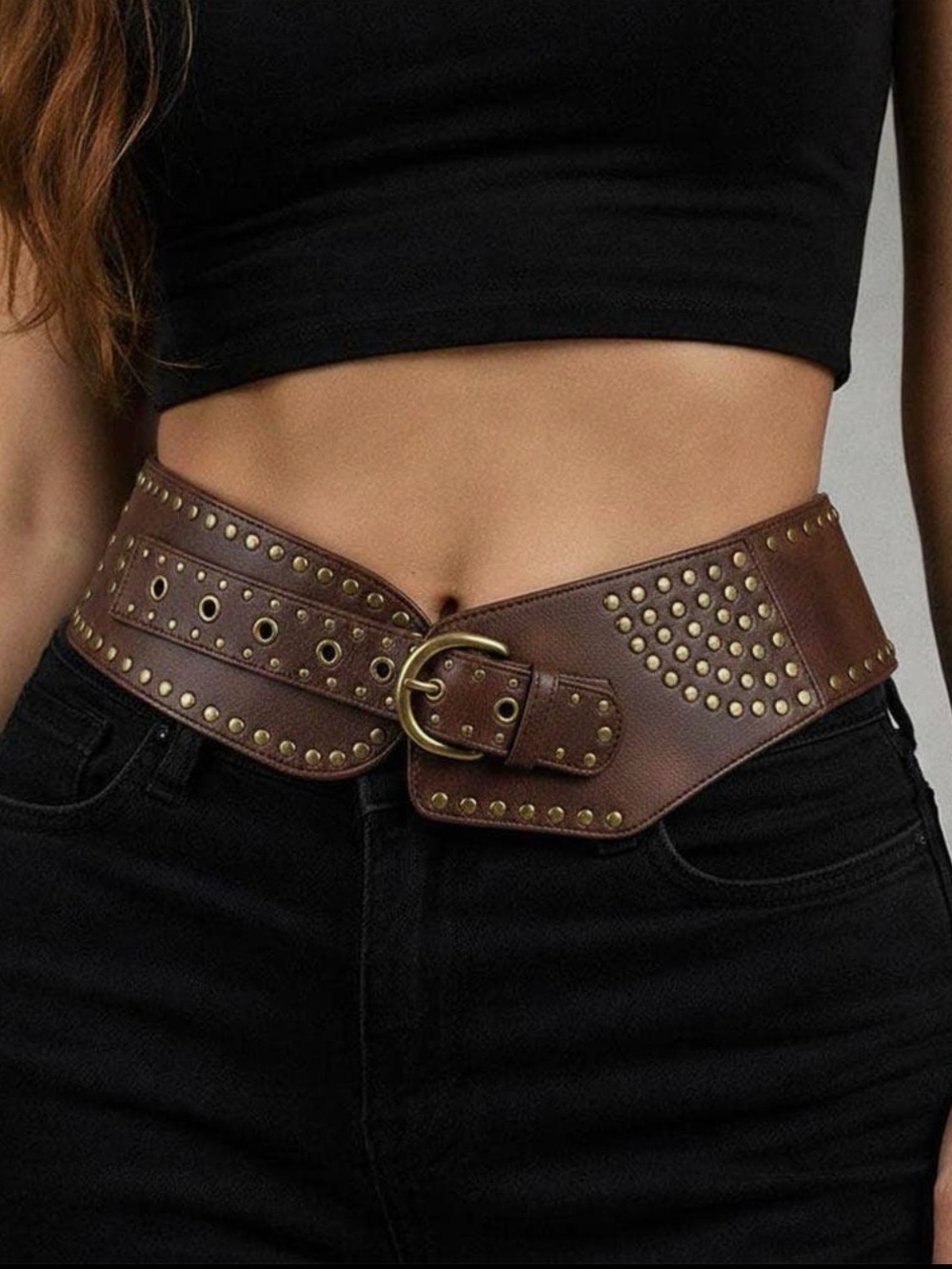Brown Wide  Western Studded Belt